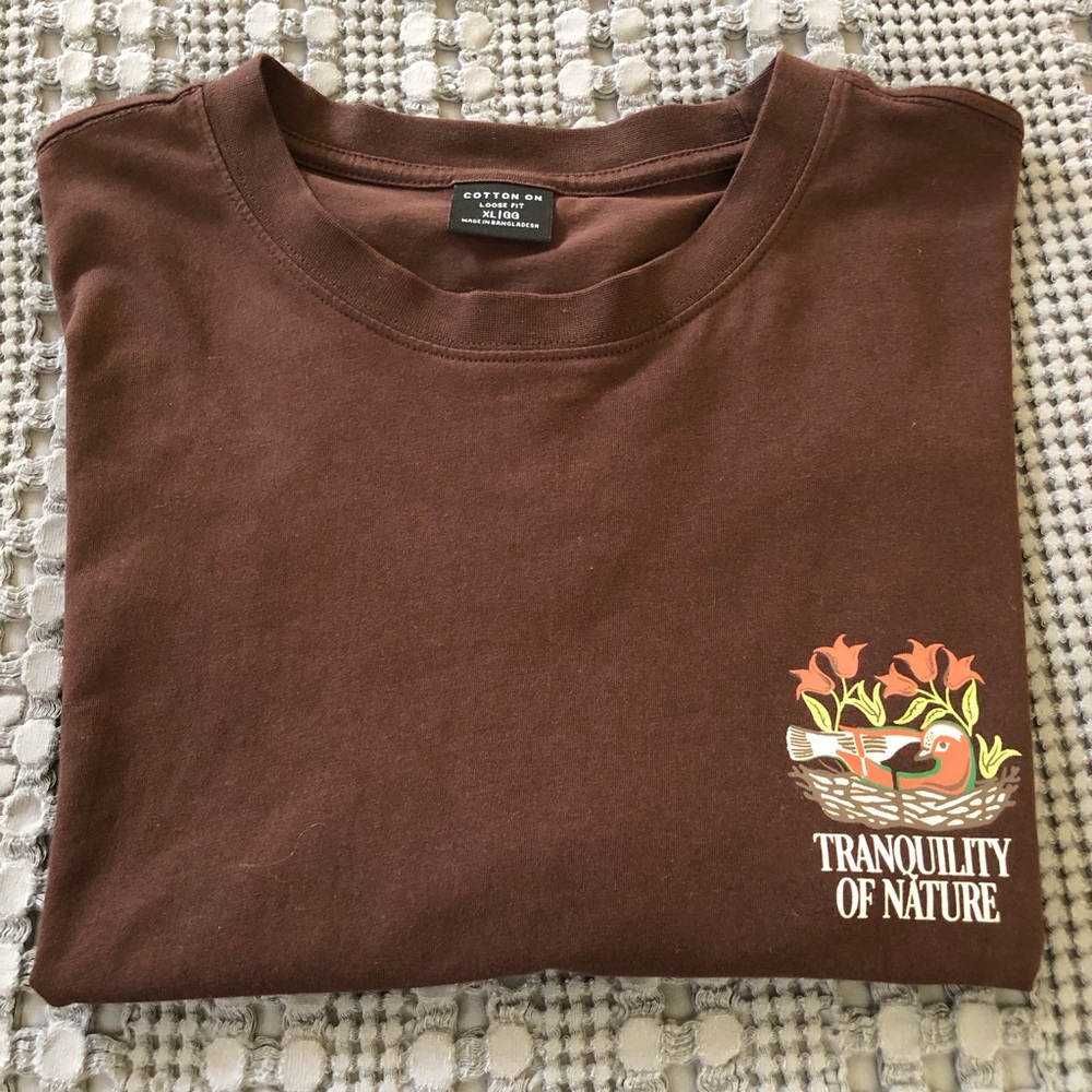Cotton On Brown Graphic Tee with Nature Print